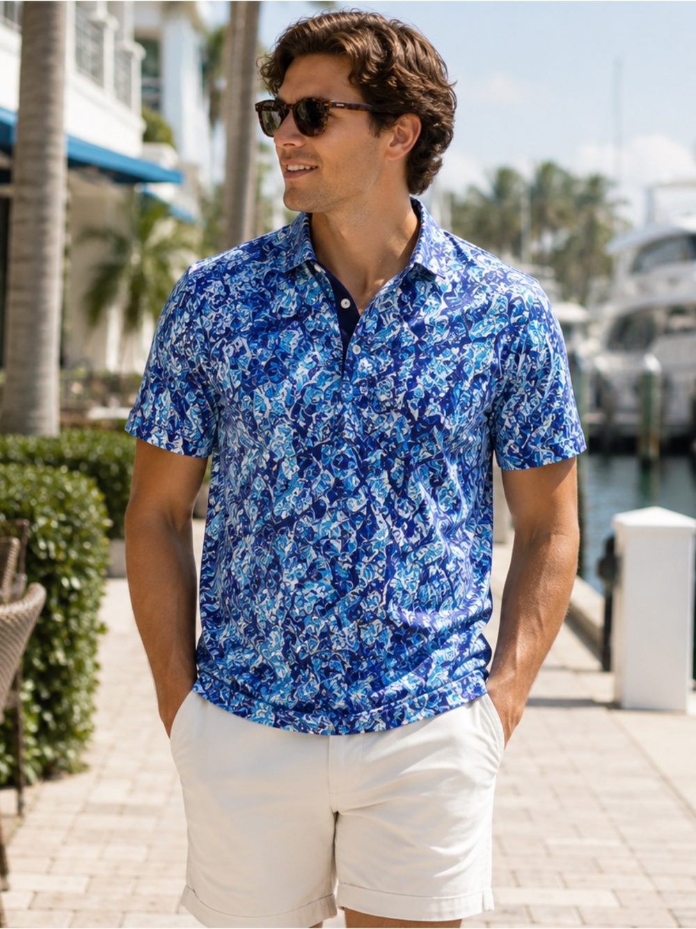 Luciano Visconti Sport Edition Blue Paisley Leaf Polo Mercerized Pima Cotton